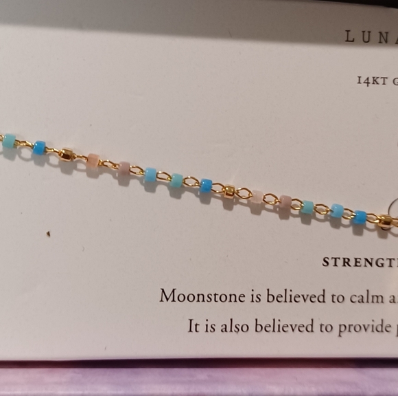 DOUBLE CHAIN LUNA NORTE MOONSTONE GEMSTONE BEADS CHARM ANKLET ONE SIZE FITS ALL - Picture 9 of 13